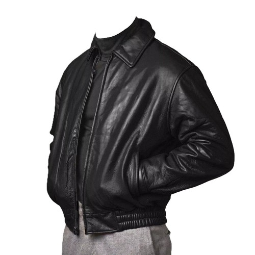 Men black leather bomber - black,